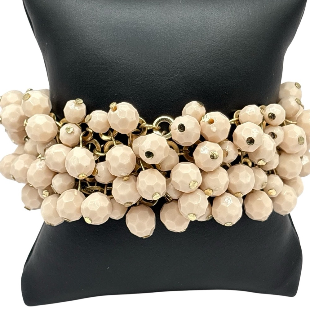 Pale Pink Cluster Bead Bracelet Gold Tone Cha‎ Cha Vintage Faceted Statement